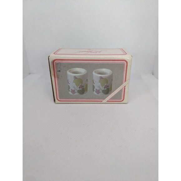VTG Potpourri Press Jolies Fluers Stoneware Candle Holder Set NIB *3 For $12* - Picture 11 of 14
